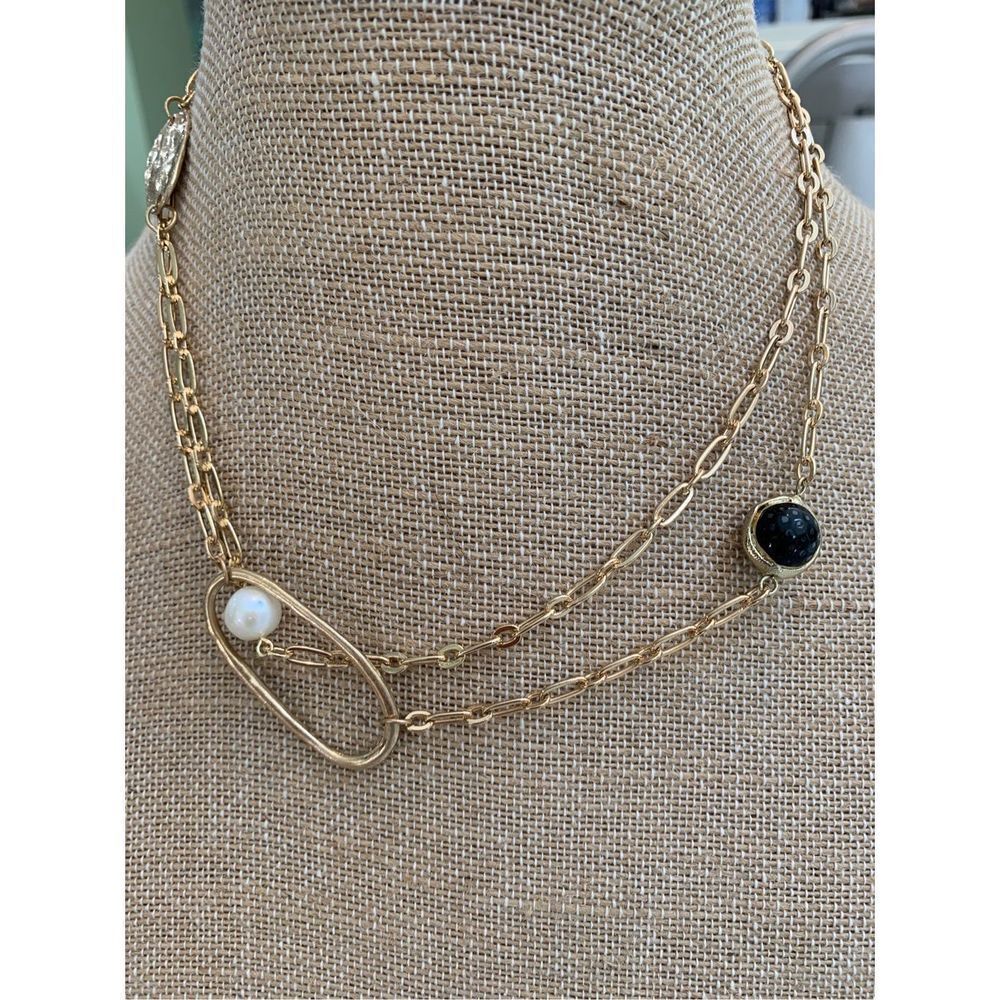 Gold Fashion Chain with Pearl and Black Bead #classic